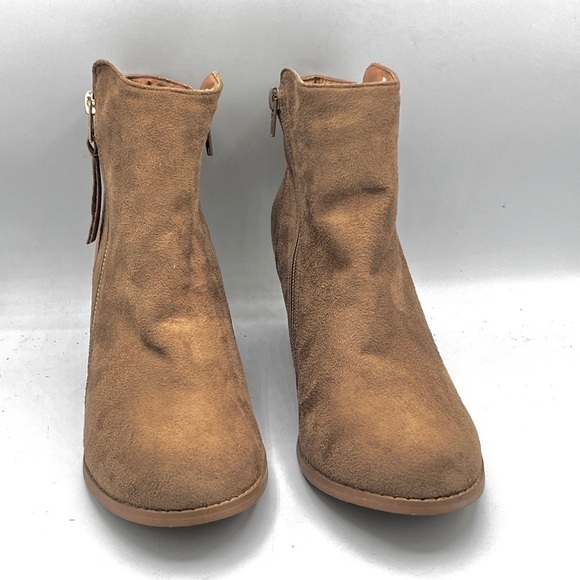 Charles Albert Ankle Bootie Size 9 Zide Zip Stack Heel Vegan Suede Tan Western - Picture 3 of 10